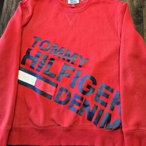 Vintage Tommy Hilfiger Denim Sweatshirt Adult Large Logo Crewneck Red Mens Y2K